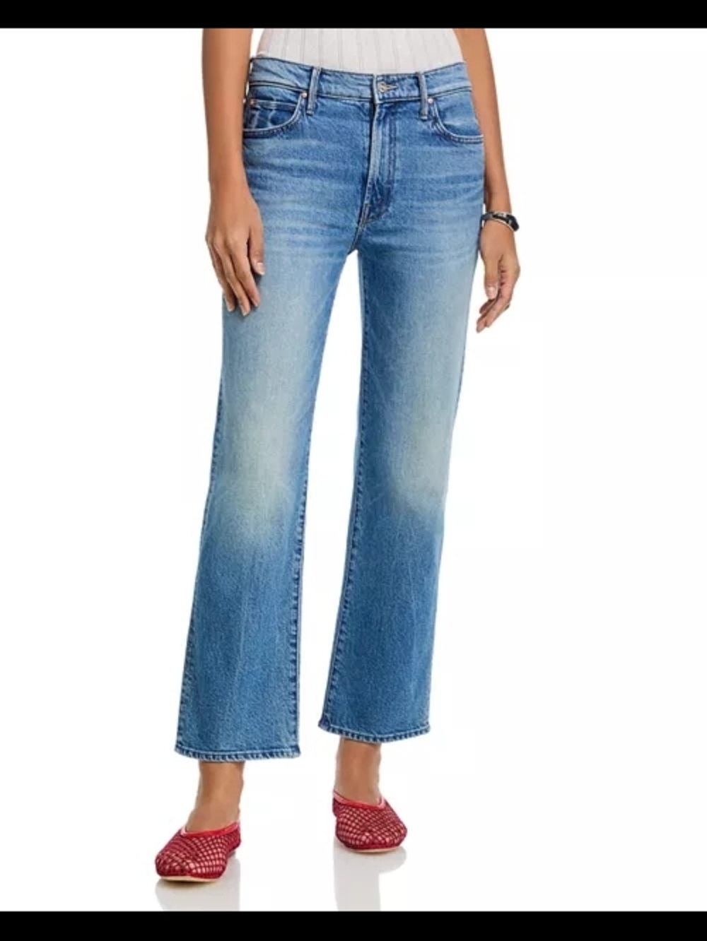 MOTHER Cropped Straight Jeans in Blue Wash